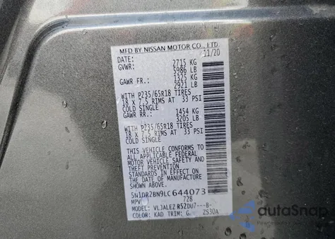 2020 Nissan Pathfinder Sv from USA, damaged, VIN 5N1DR2BN9LC644073